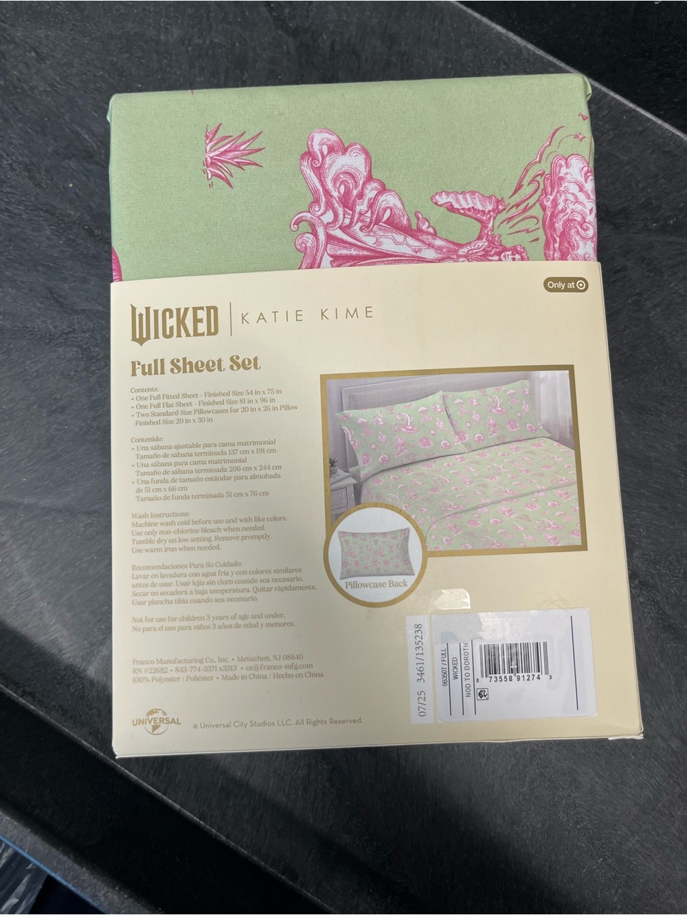 Katie K Wicked Full Sheet Set in Light Green with Pink Print